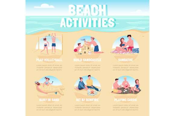 Beach Activities Flat Color Vector Graphics