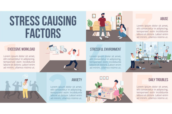 Stress Causing Factors Flat Color Vector
